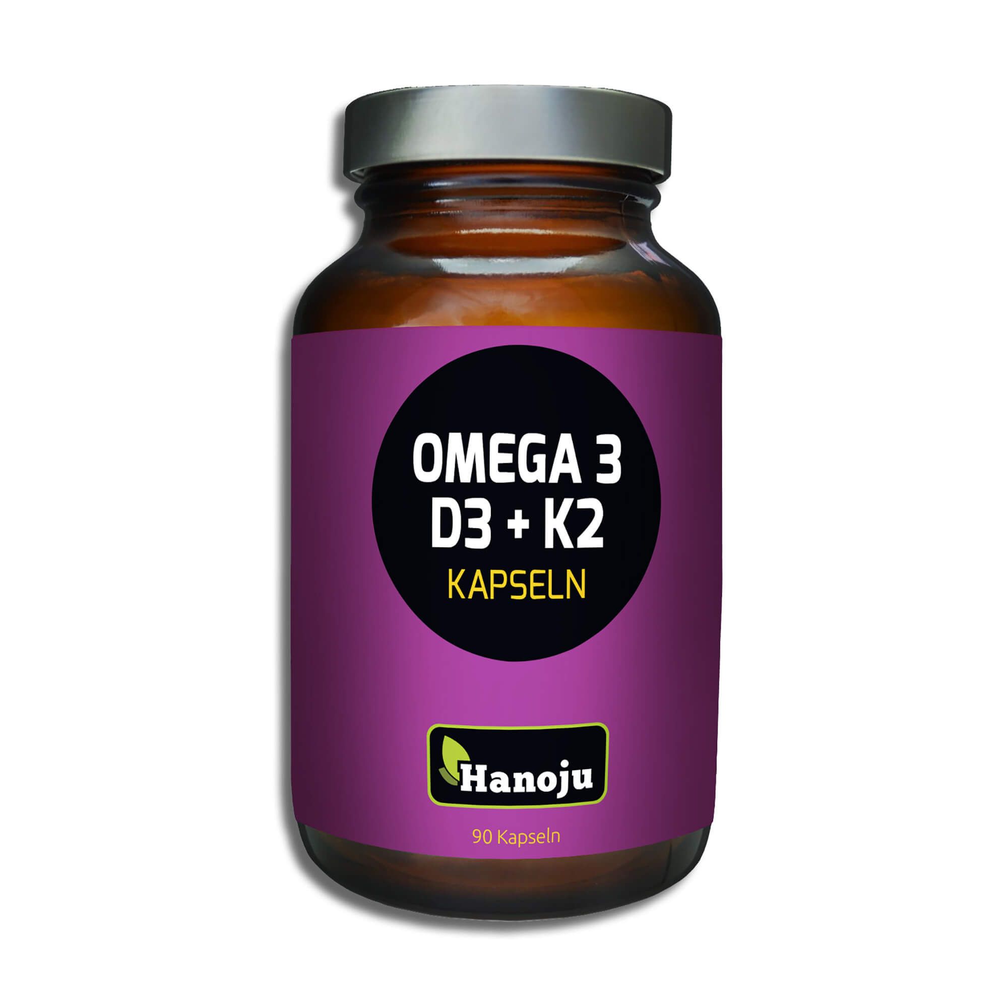 Produktansicht von Hanoju Omega 3 + D3 und K2 90 Kapseln