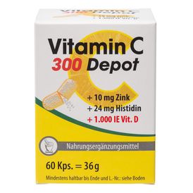 Produktansicht von Pharma Peter Vitamin C 300 Depot + Zink, Histidin & D – 60 Kapseln