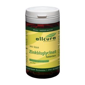 Produktansicht von allcura Zinkbisglycinat mit 15 mg Zink – 365 Tabletten