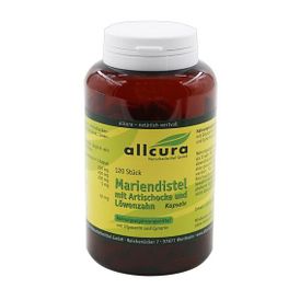 Produktansicht von allcura Mariendistel mit Artischocke & Löwenzahn – 120 Kapseln