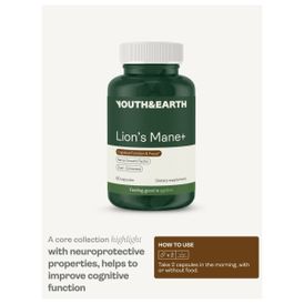Produktansicht von Youth & Earth Lion’s Mane+ mit Rhodiola und Ginseng – 60 Kapseln