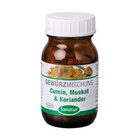 Produktansicht von Sanatur Bio-Cumin, Muskat & Koriander – 90 Kapseln